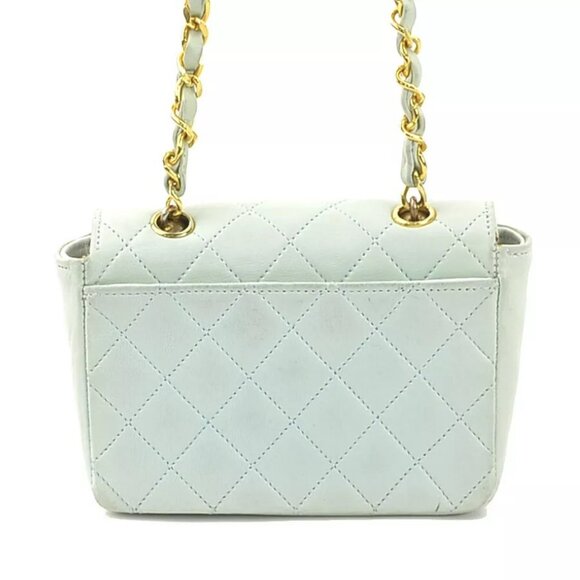 Auth CHANEL Matelasse Chain Shoulder Bag Light Blue/Gold Leather/Metal - Picture 3 of 16